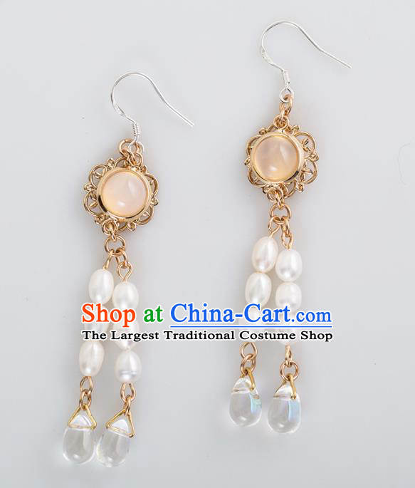 Handmade Chinese Classical Hanfu Pearls Earrings Ancient Palace Ear Accessories for Women