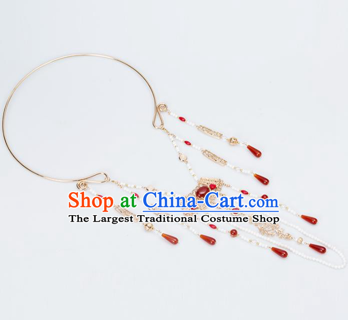 Handmade Chinese Classical Agate Tassel Necklace Ancient Palace Hanfu Necklet Accessories for Women