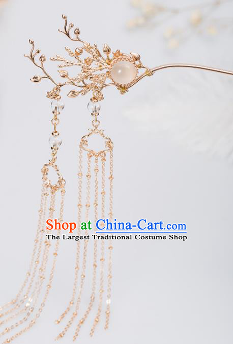 Chinese Handmade Hanfu Rose Chalcedony Hairpins Ancient Princess Hair Accessories Headwear for Women