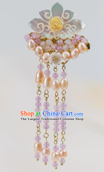 Chinese Handmade Hanfu Pink Pearls Hair Claws Hairpins Ancient Princess Hair Accessories Headwear for Women