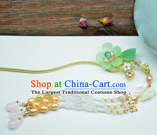 Chinese Handmade Hanfu Green Flower Hairpins Ancient Princess Hair Accessories Headwear for Women