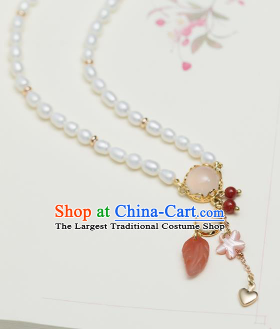 Handmade Chinese Classical Rose Chalcedony Necklace Ancient Palace Hanfu Necklet Accessories for Women