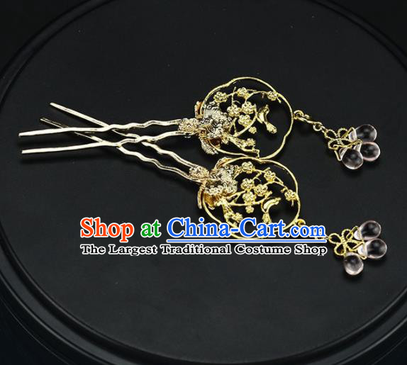 Chinese Handmade Hanfu Golden Hairpins Ancient Palace Princess Hair Accessories Headwear for Women