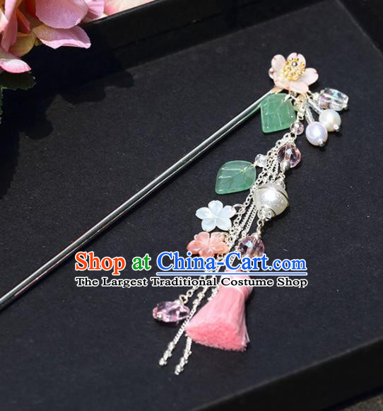 Chinese Handmade Hanfu Hairpins Pink Tassel Step Shake Ancient Palace Princess Hair Accessories Headwear for Women