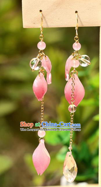 Handmade Chinese Classical Pink Earrings Ancient Palace Hanfu Ear Accessories for Women