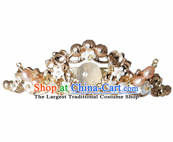 Chinese Handmade Hanfu Hairpins White Chalcedony Hair Crown Ancient Palace Princess Hair Accessories Headwear for Women