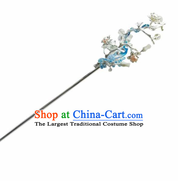 Chinese Handmade Hanfu Blue Crystal Hairpins Ancient Palace Princess Hair Accessories Headwear for Women