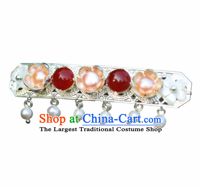 Chinese Handmade Hanfu Agate Pearls Hair Clip Hairpins Ancient Palace Princess Hair Accessories Headwear for Women