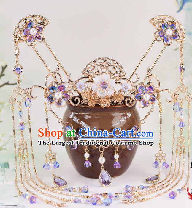 Chinese Handmade Palace Hair Crown Tassel Hairpins Ancient Princess Hanfu Hair Accessories Headwear for Women