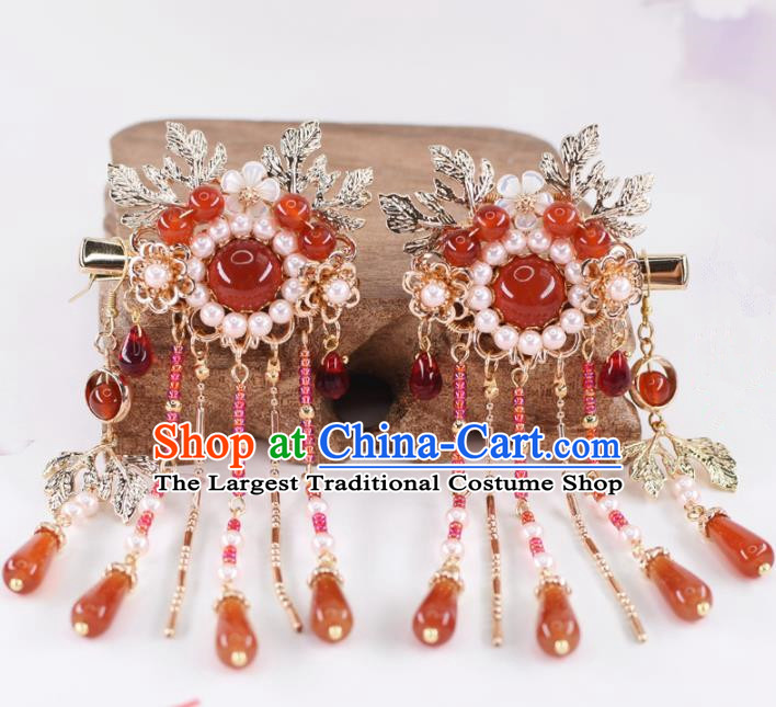 Chinese Handmade Palace Agate Hair Claws Hairpins Ancient Princess Hanfu Hair Accessories Headwear for Women