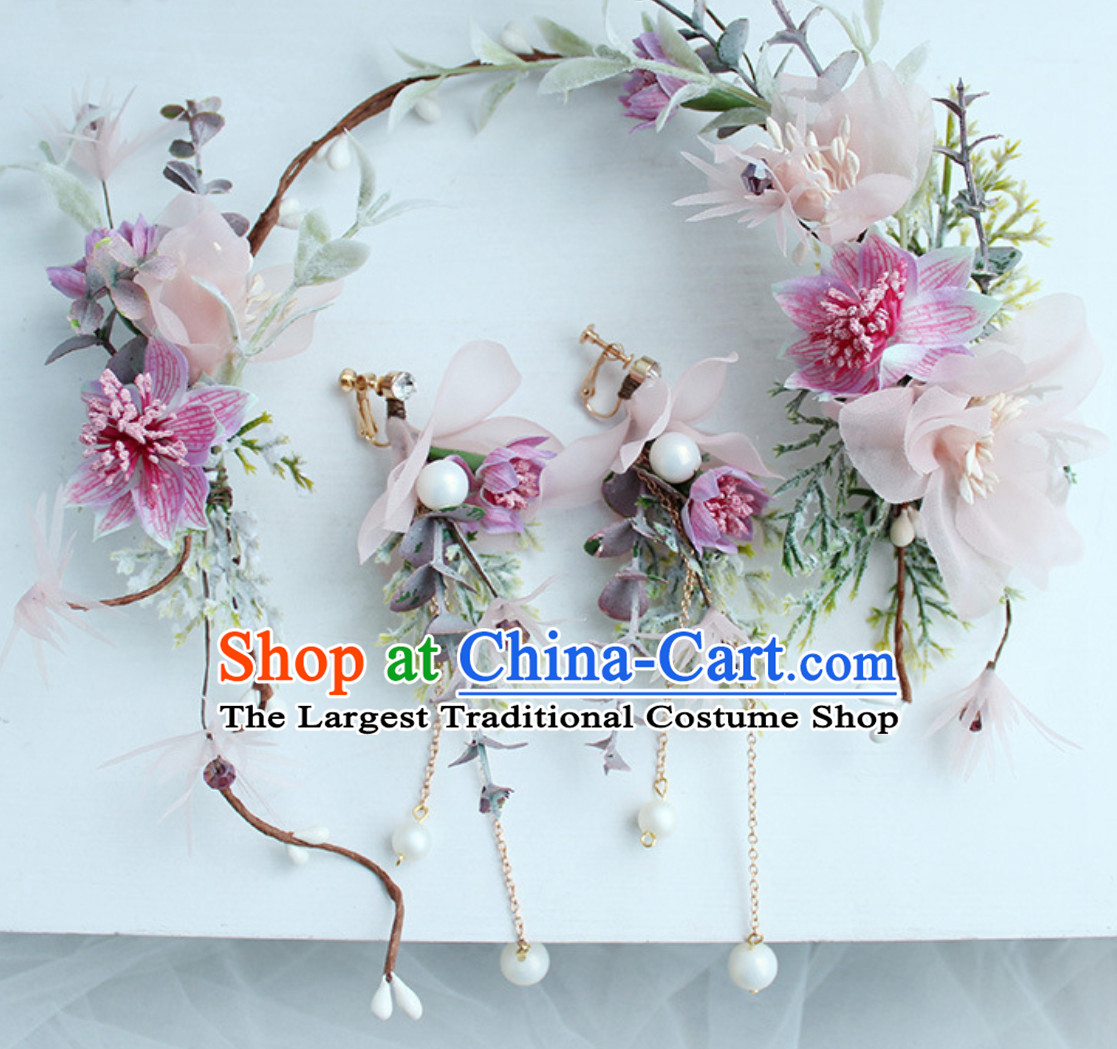 Romantic Princess Handmade Flower Crown and Earrings Set