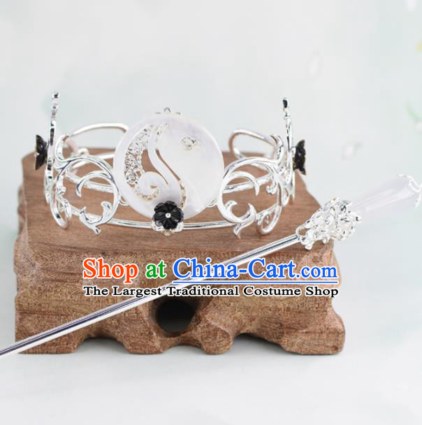 Chinese Traditional Hair Accessories Ancient Swordsman Prince White Jade Hairdo Crown for Men