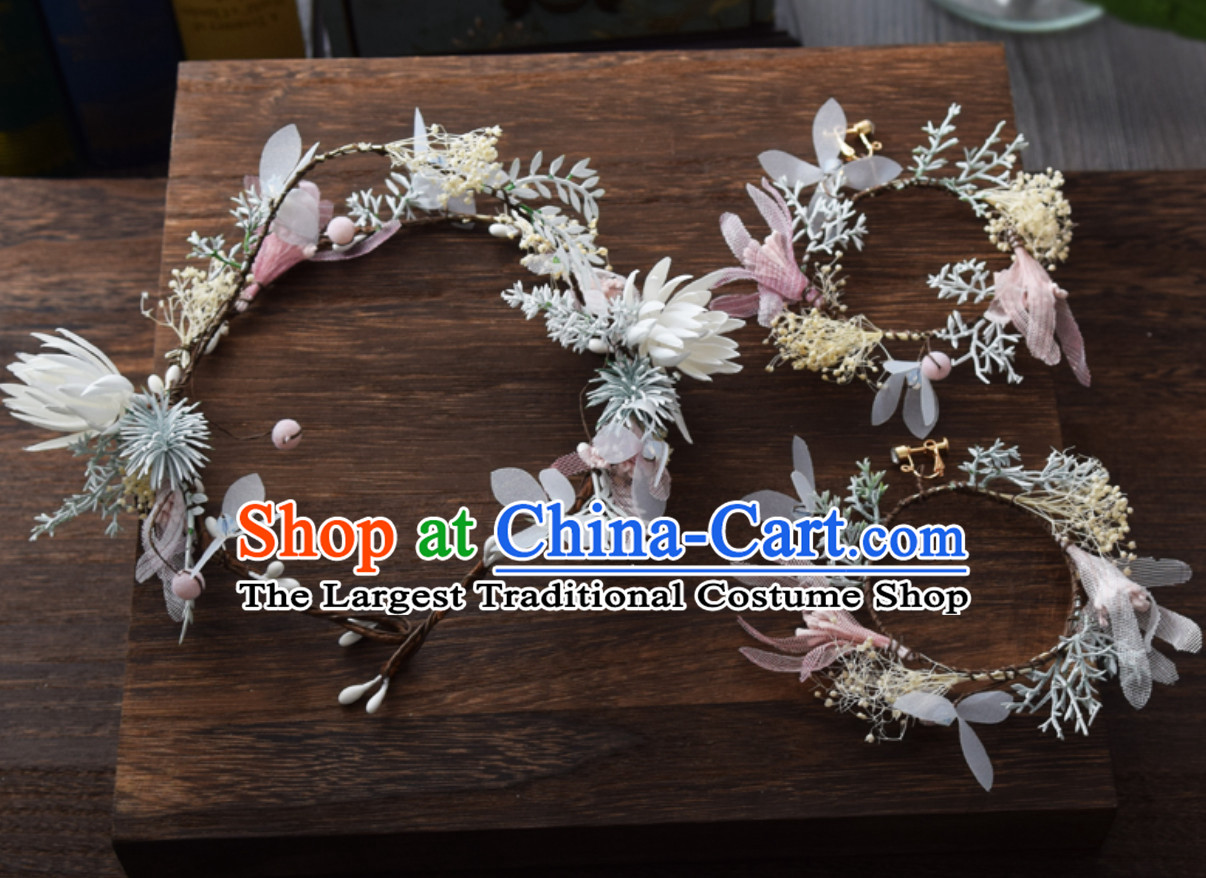 Beautiful Handmade Flower Head Wear Garland Hair Decoration and Earrings for Women