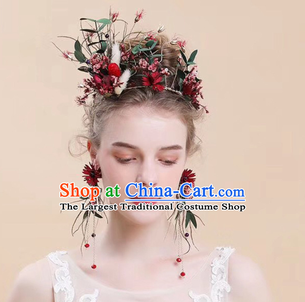 Romantic Handmade Garland Hair Jewelries and Earrings Set for Women