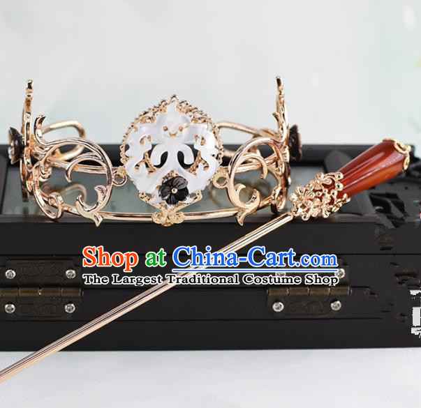 Chinese Traditional Swordsman Hair Accessories Ancient Prince Golden Hairdo Crown for Men