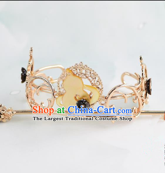 Chinese Traditional Swordsman Hair Accessories Ancient Prince Calabash Hairdo Crown for Men