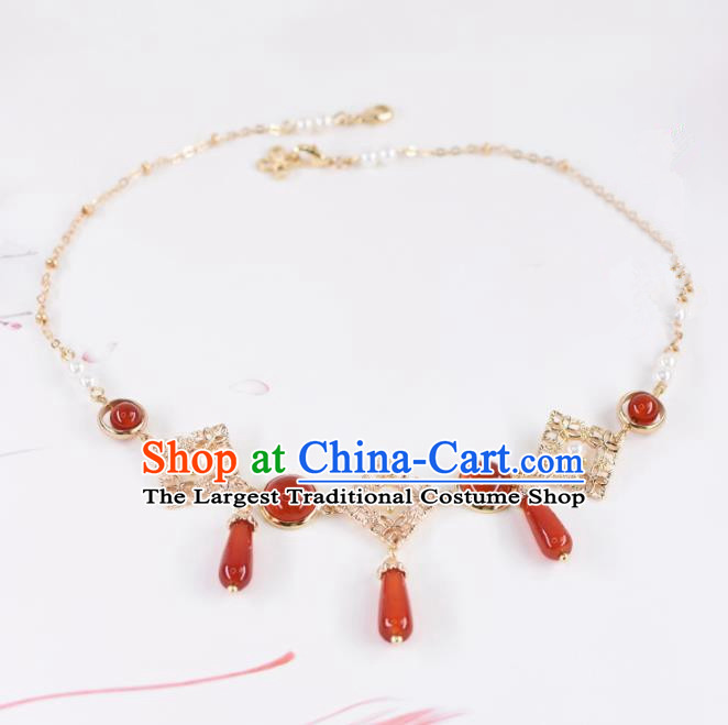 Chinese Handmade Palace Red Agate Eyebrows Pendant Hairpins Ancient Princess Hanfu Hair Accessories Headwear for Women