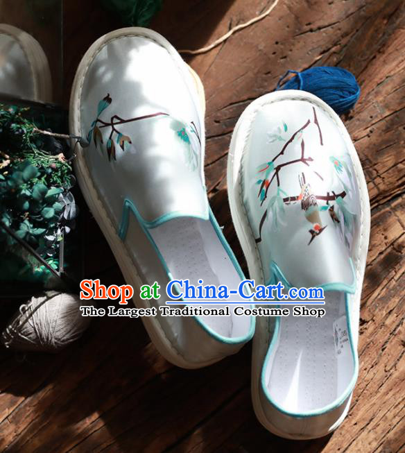 Chinese Handmade Blue Satin Shoes Traditional National Shoes Ancient Princess Embroidered Hanfu Shoes for Women