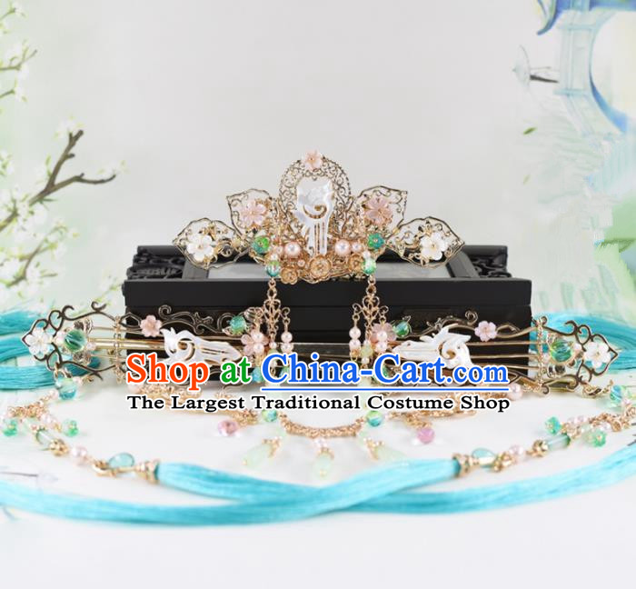 Chinese Handmade Palace Shell Hair Comb Hairpins Ancient Princess Hanfu Hair Accessories Headwear for Women