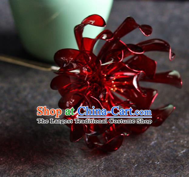 Chinese Handmade Palace Queen Red Peony Hairpins Ancient Hair Accessories Headwear for Women