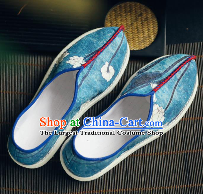 Chinese Handmade Cloth Shoes Traditional National Shoes Ancient Princess Blue Hanfu Shoes for Women