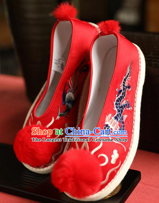 Chinese Handmade Wedding Red Cloth Shoes Traditional National Shoes Ancient Princess Embroidered Hanfu Shoes for Women