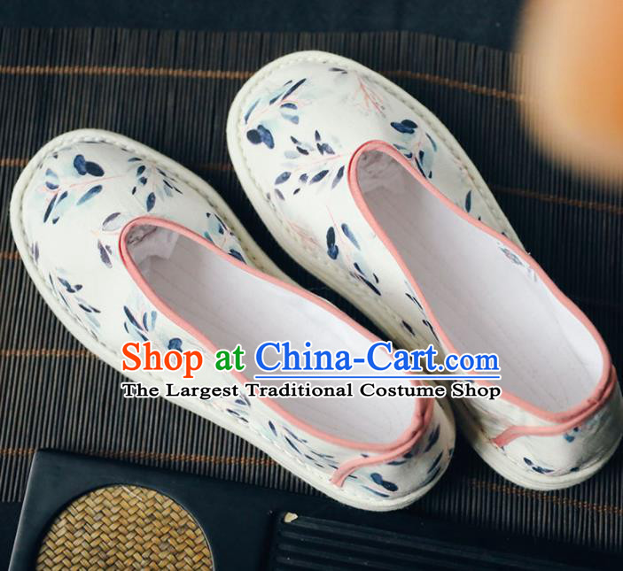 Chinese Handmade White Cloth Shoes Traditional National Shoes Ancient Princess Hanfu Shoes for Women