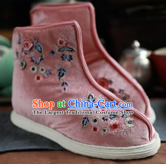 Chinese Handmade Pink Cloth Boots Traditional National Shoes Ancient Princess Hanfu Shoes for Women