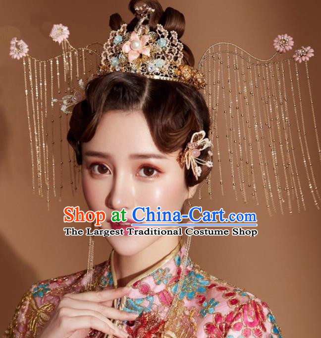 Chinese Handmade Palace Queen Tassel Phoenix Coronet Hairpins Ancient Hair Accessories Headwear for Women