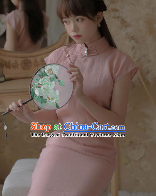 Chinese Classical National Pink Cheongsam Traditional Tang Suit Qipao Dress for Women