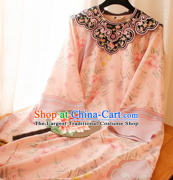 Chinese National Printing Pink Cheongsam Traditional Classical Tang Suit Qipao Dress for Women