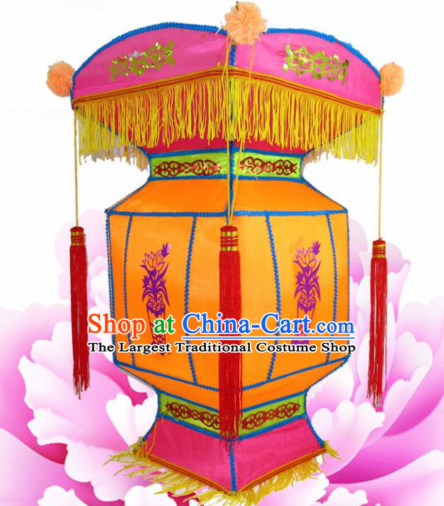 Handmade Chinese Palace Lanterns Traditional Printing Lotus Orange Lantern Ancient Ceiling Lamp