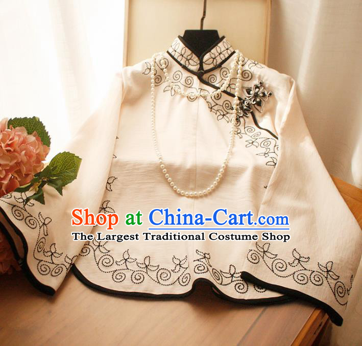 Chinese National Classical Beige Blouse Traditional Tang Suit Upper Outer Garment for Women