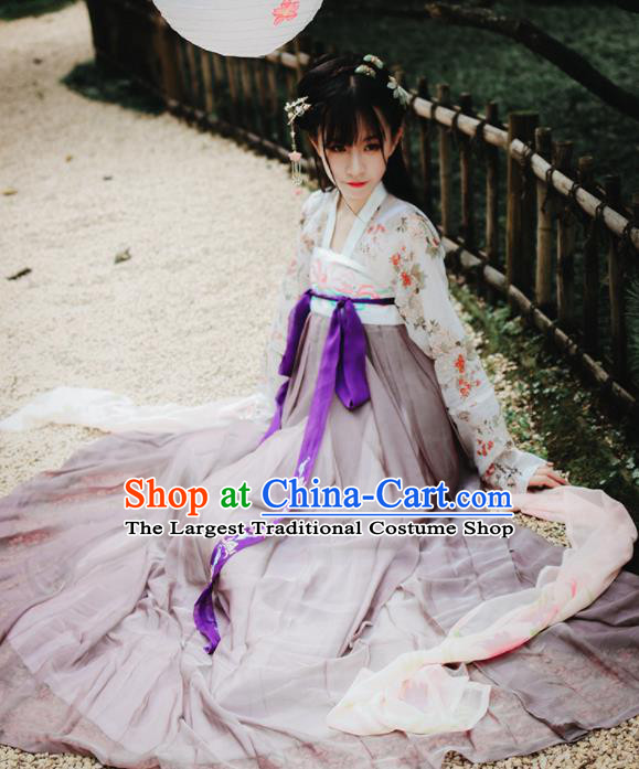 Traditional Chinese Tang Dynasty Young Lady Costume Ancient Court Maid Hanfu Dress for Women