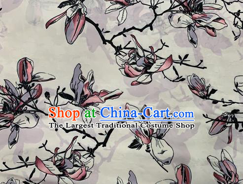 Chinese Traditional Satin Fabric Material Classical Mangnolia Pattern Design Brocade Cheongsam Silk Fabric