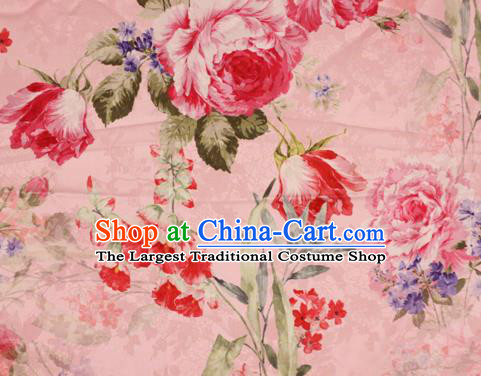 Chinese Traditional Satin Fabric Material Classical Peony Pattern Design Pink Brocade Cheongsam Silk Fabric