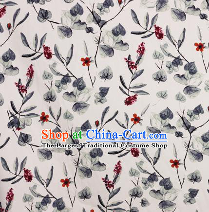 Chinese Traditional Fabric Classical Leaf Pattern Design White Brocade Cheongsam Satin Material Silk Fabric