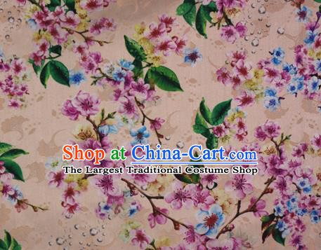 Chinese Traditional Fabric Classical Peach Blossom Pattern Design Brocade Cheongsam Satin Material Silk Fabric