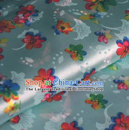 Chinese Traditional Fabric Classical Cherry Blossom Pattern Design Blue Brocade Cheongsam Satin Material Silk Fabric