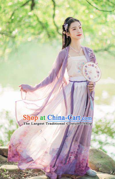 Chinese Ancient Song Dynasty Young Lady Embroidered Hanfu Dress Traditional Historical Costume for Women