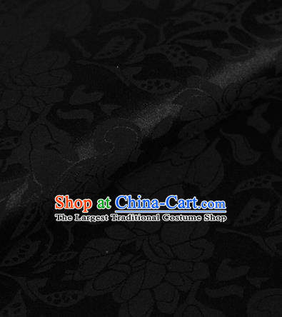 Chinese Traditional Cheongsam Fabric Peony Pattern Black Brocade Material Hanfu Classical Satin Silk Fabric