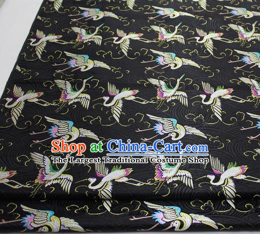 Chinese Traditional Tang Suit Royal Cranes Pattern Black Brocade Satin Fabric Material Classical Silk Fabric