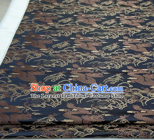 Asian Chinese Traditional Tang Suit Royal Cloud Dragon Pattern Black Brocade Satin Fabric Material Classical Silk Fabric