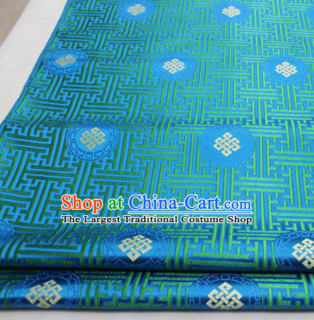 Asian Chinese Traditional Tang Suit Royal Lucky Knot Pattern Blue Brocade Satin Fabric Material Classical Silk Fabric