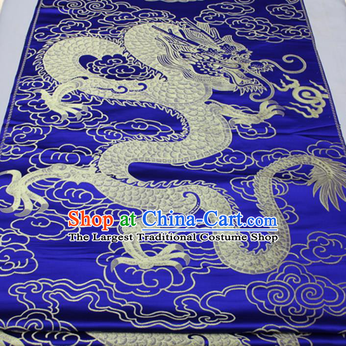 Asian Chinese Traditional Tang Suit Royal Dragon Pattern Royalblue Brocade Satin Fabric Material Classical Silk Fabric