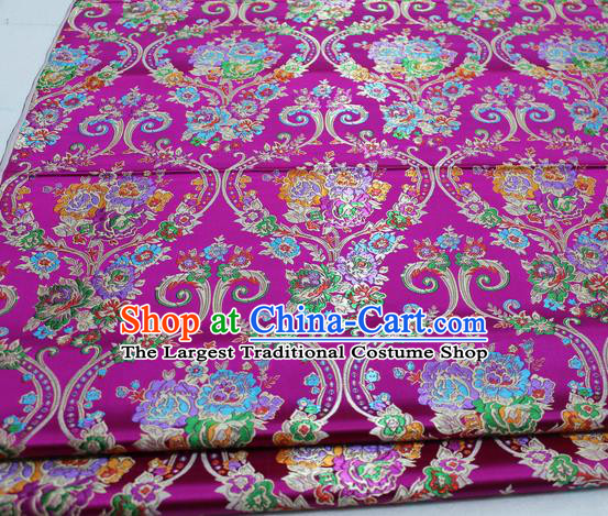 Asian Chinese Traditional Tang Suit Royal Peony Vase Pattern Rosy Brocade Satin Fabric Material Classical Silk Fabric