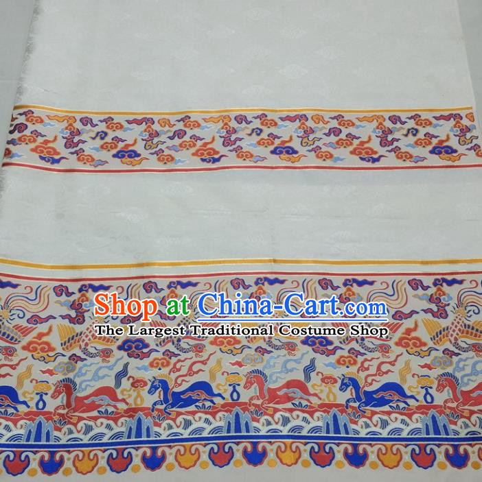 Chinese Traditional Fabric Royal Clouds Phoenix Pattern White Brocade Material Hanfu Classical Satin Silk Fabric