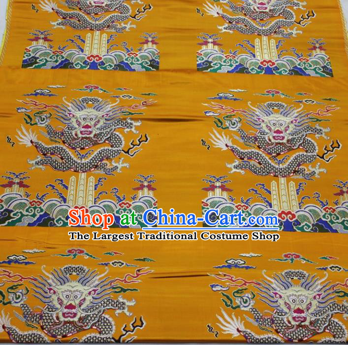 Chinese Traditional Fabric Royal Dragons Pattern Golden Brocade Material Hanfu Classical Satin Silk Fabric