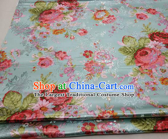 Chinese Traditional Fabric Royal Peony Pattern Green Brocade Material Hanfu Classical Satin Silk Fabric