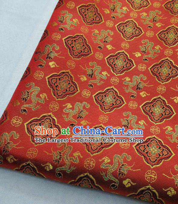 Chinese Traditional Tang Suit Satin Fabric Royal Dragons Pattern Red Brocade Material Classical Silk Fabric